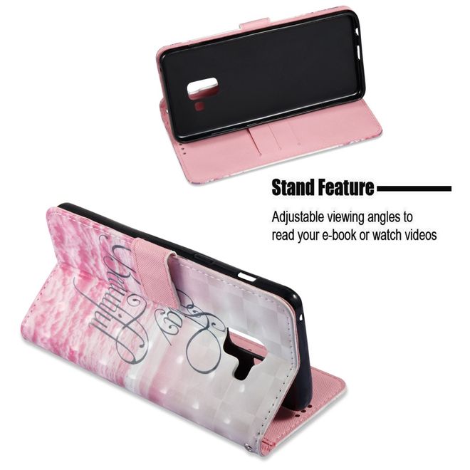 Samsung Galaxy A8+ (2018) Handyhülle - Case aus Leder - mit 3D Effekt - pinke Wolken und Spruch