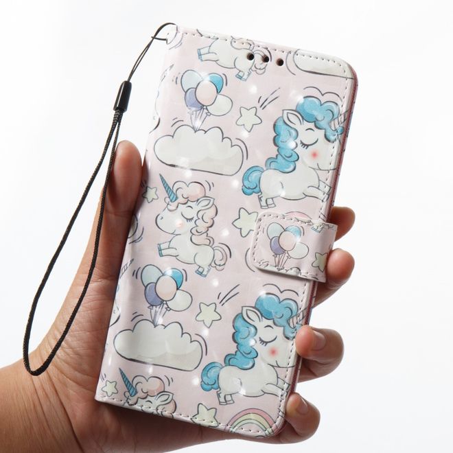 Samsung Galaxy A8+ (2018) Handyhülle - Case aus Leder - mit 3D Effekt - Einhörner