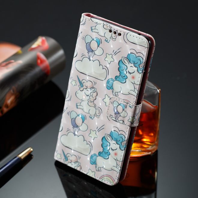 Samsung Galaxy A8+ (2018) Handyhülle - Case aus Leder - mit 3D Effekt - Einhörner