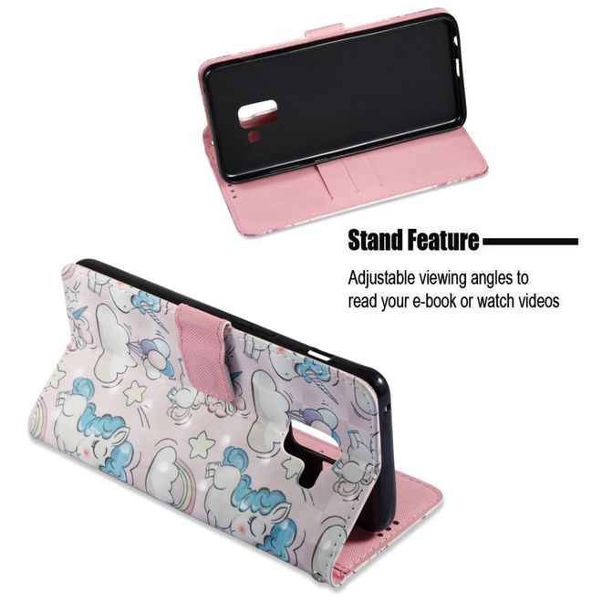 Samsung Galaxy A8+ (2018) Handyhülle - Case aus Leder - mit 3D Effekt - Einhörner