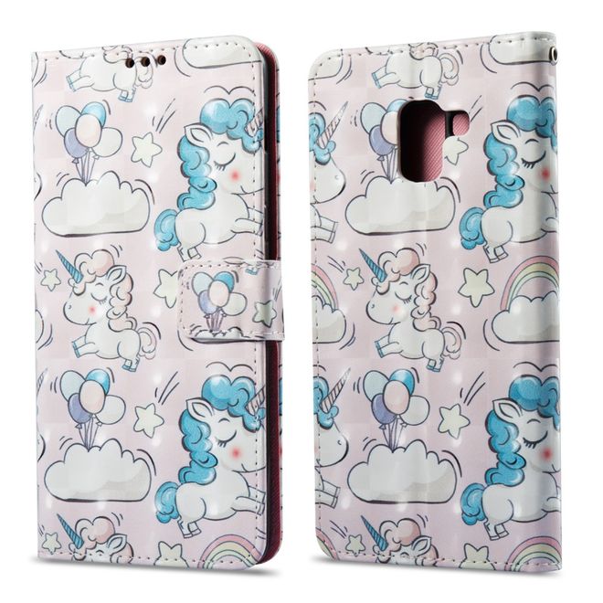 Samsung Galaxy A8+ (2018) Handyhülle - Case aus Leder - mit 3D Effekt - Einhörner