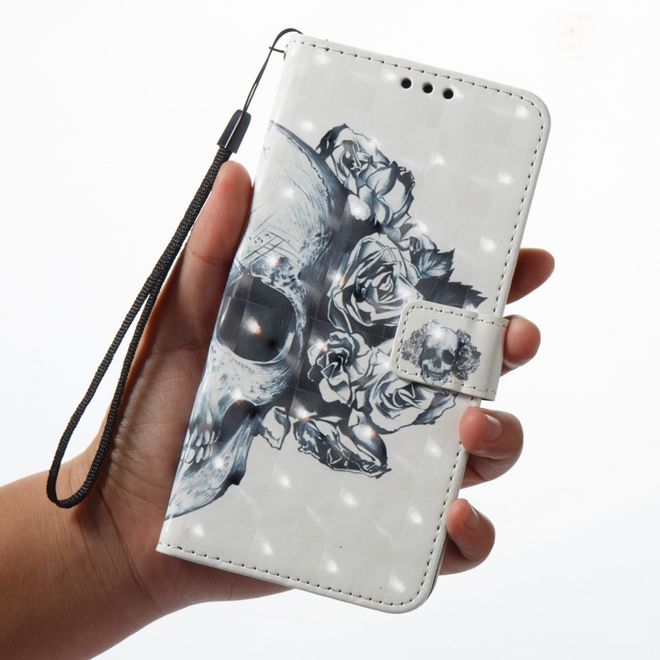 Samsung Galaxy A8+ (2018) Handyhülle - Case aus Leder - mit 3D Effekt - Totenkopf und Blumen