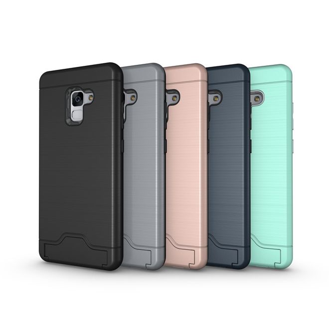 Samsung Galaxy A8+ (2018) Hülle - Plastik Case - mit Visitenkartenfach und Kickstand - schwarz