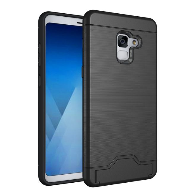 Samsung Galaxy A8+ (2018) Hülle - Plastik Case - mit Visitenkartenfach und Kickstand - schwarz