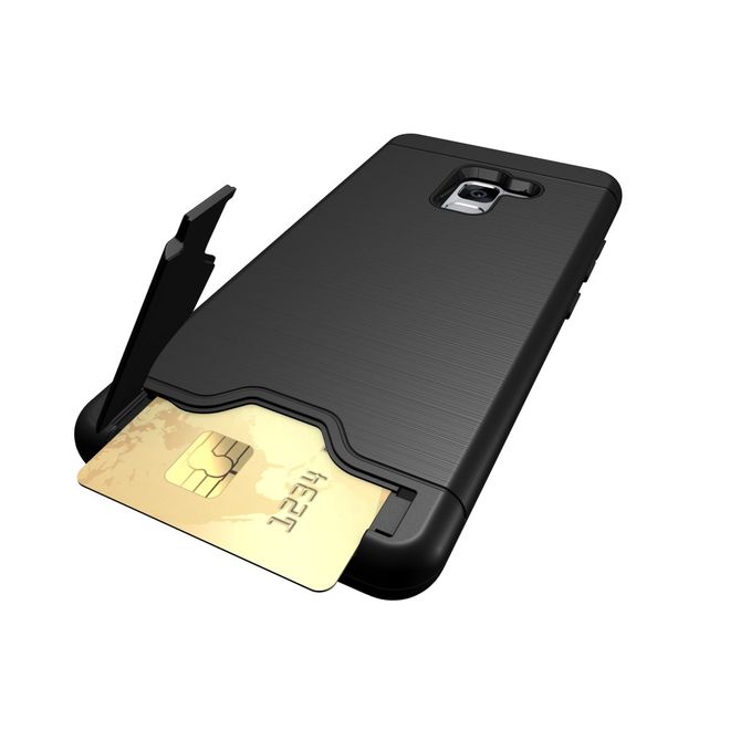 Samsung Galaxy A8+ (2018) Hülle - Plastik Case - mit Visitenkartenfach und Kickstand - schwarz