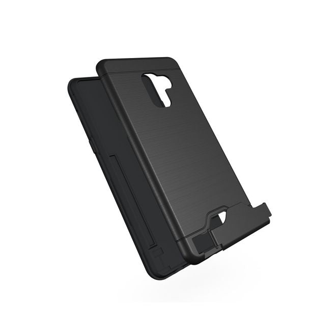 Samsung Galaxy A8+ (2018) Hülle - Plastik Case - mit Visitenkartenfach und Kickstand - schwarz