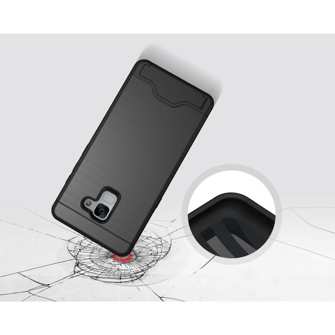 Samsung Galaxy A8+ (2018) Hülle - Plastik Case - mit Visitenkartenfach und Kickstand - schwarz