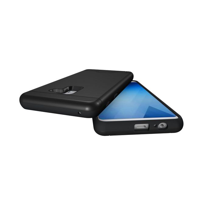 Samsung Galaxy A8+ (2018) Hülle - Plastik Case - mit Visitenkartenfach und Kickstand - schwarz