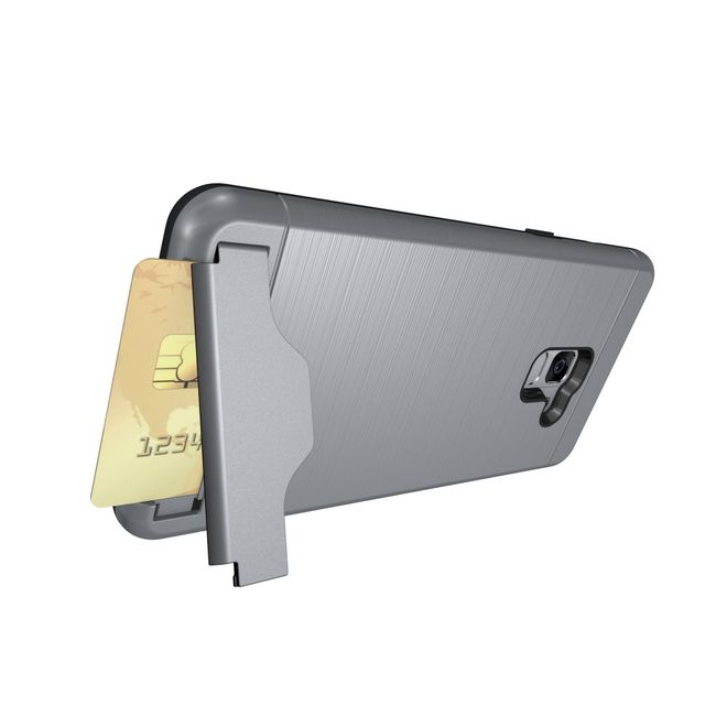 Samsung Galaxy A8+ (2018) Hülle - Plastik Case - mit Visitenkartenfach und Kickstand - grau