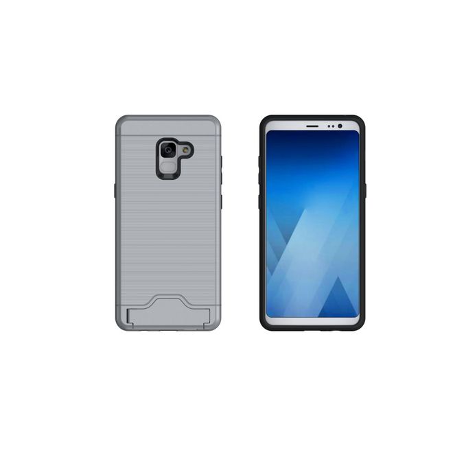Samsung Galaxy A8+ (2018) Hülle - Plastik Case - mit Visitenkartenfach und Kickstand - grau