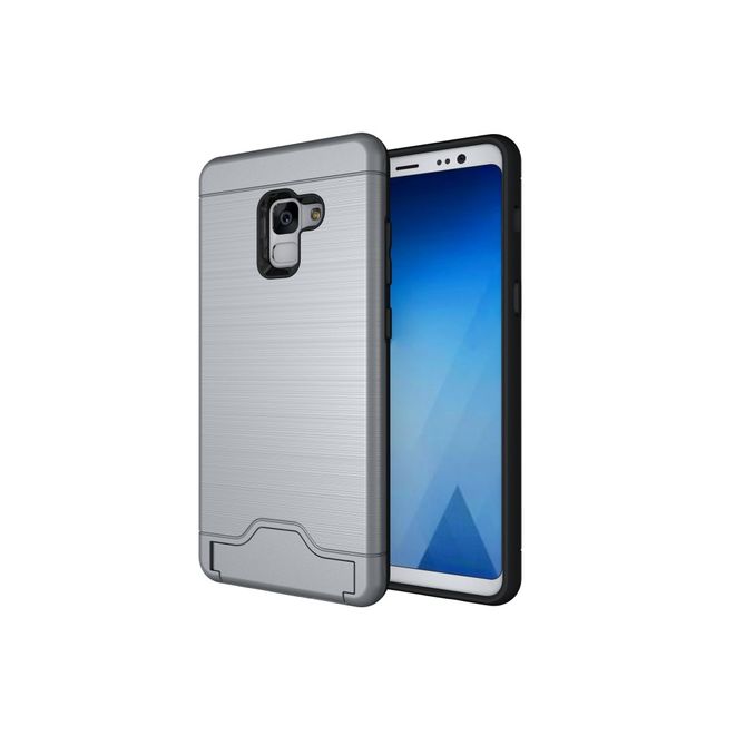 Samsung Galaxy A8+ (2018) Hülle - Plastik Case - mit Visitenkartenfach und Kickstand - grau