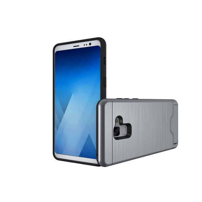 Samsung Galaxy A8+ (2018) Hülle - Plastik Case - mit Visitenkartenfach und Kickstand - grau