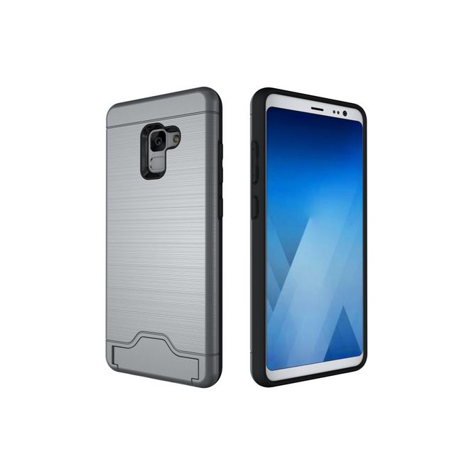Samsung Galaxy A8+ (2018) Hülle - Plastik Case - mit Visitenkartenfach und Kickstand - grau