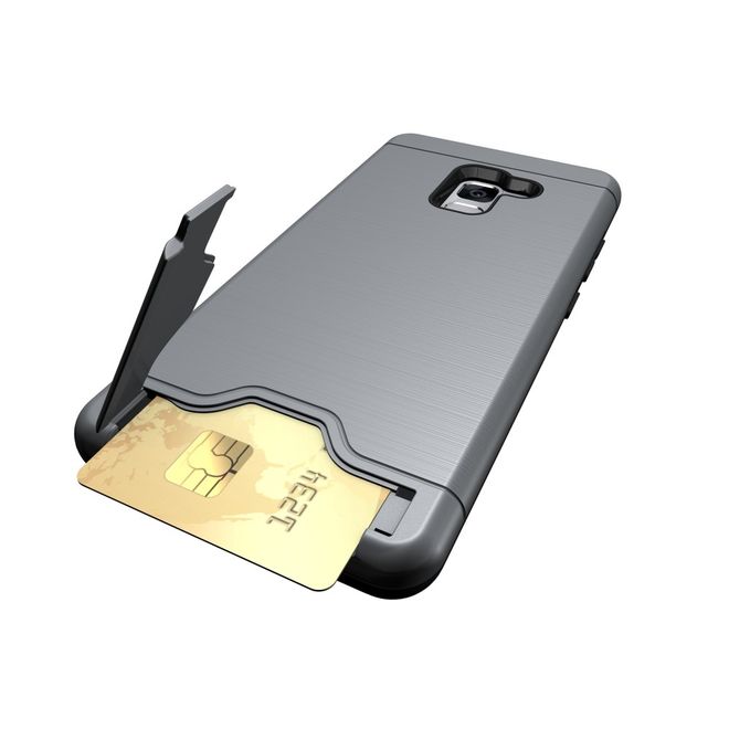 Samsung Galaxy A8+ (2018) Hülle - Plastik Case - mit Visitenkartenfach und Kickstand - grau