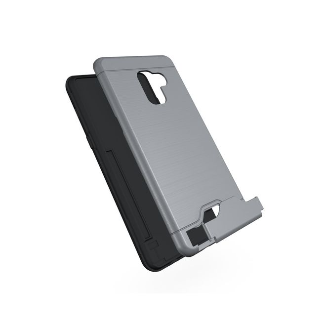 Samsung Galaxy A8+ (2018) Hülle - Plastik Case - mit Visitenkartenfach und Kickstand - grau