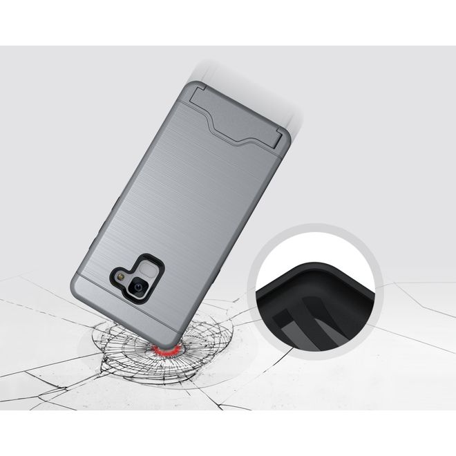 Samsung Galaxy A8+ (2018) Hülle - Plastik Case - mit Visitenkartenfach und Kickstand - grau