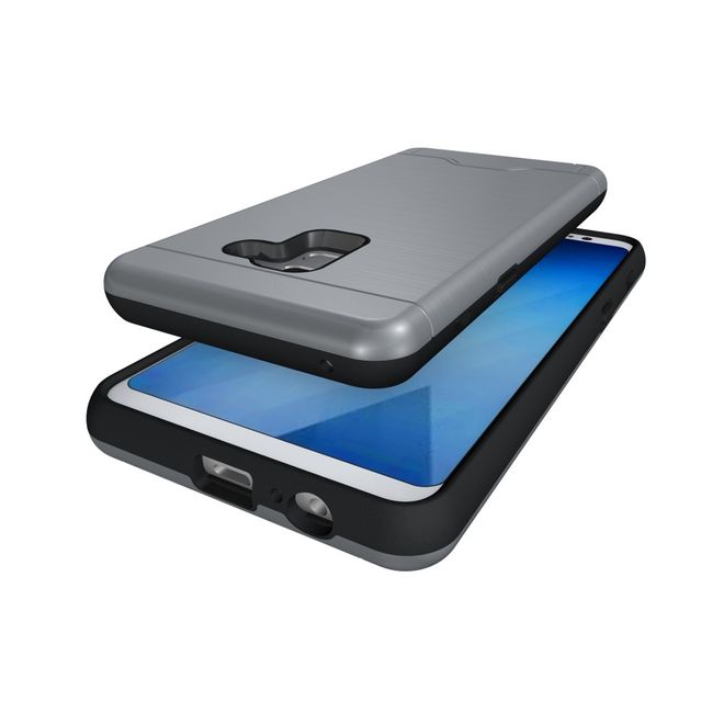 Samsung Galaxy A8+ (2018) Hülle - Plastik Case - mit Visitenkartenfach und Kickstand - grau