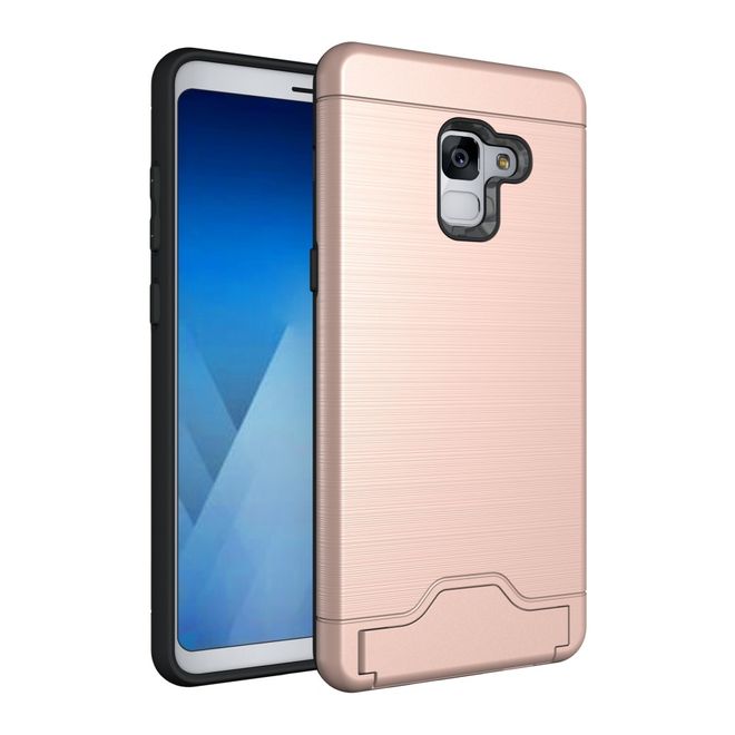 Samsung Galaxy A8+ (2018) Hülle - Plastik Case - mit Visitenkartenfach und Kickstand - rosegold
