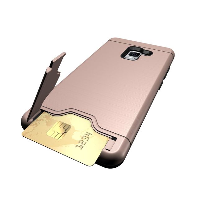 Samsung Galaxy A8+ (2018) Hülle - Plastik Case - mit Visitenkartenfach und Kickstand - rosegold