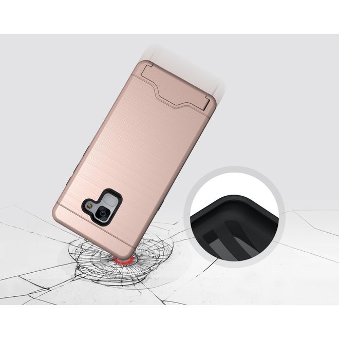 Samsung Galaxy A8+ (2018) Hülle - Plastik Case - mit Visitenkartenfach und Kickstand - rosegold
