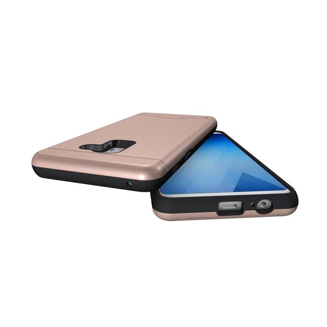 Samsung Galaxy A8+ (2018) Hülle - Plastik Case - mit Visitenkartenfach und Kickstand - rosegold