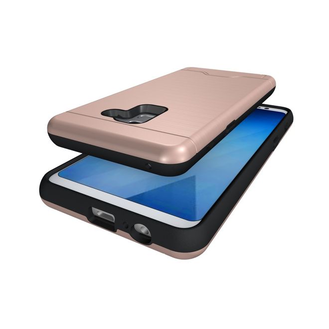 Samsung Galaxy A8+ (2018) Hülle - Plastik Case - mit Visitenkartenfach und Kickstand - rosegold