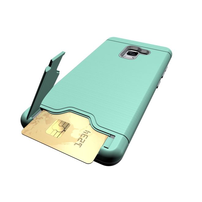 Samsung Galaxy A8+ (2018) Hülle - Plastik Case - mit Visitenkartenfach und Kickstand - cyan