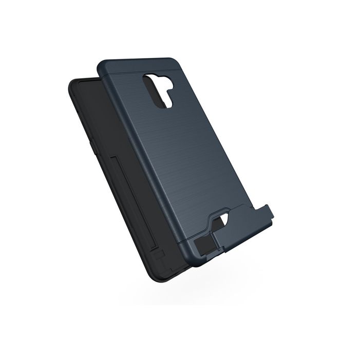 Samsung Galaxy A8+ (2018) Hülle - Plastik Case - mit Visitenkartenfach und Kickstand - dunkelblau