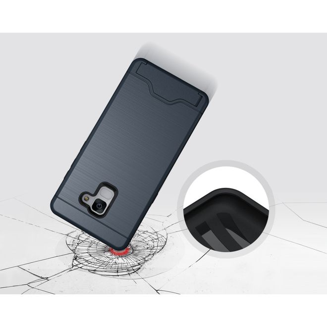 Samsung Galaxy A8+ (2018) Hülle - Plastik Case - mit Visitenkartenfach und Kickstand - dunkelblau