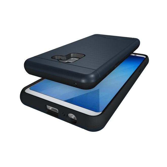 Samsung Galaxy A8+ (2018) Hülle - Plastik Case - mit Visitenkartenfach und Kickstand - dunkelblau