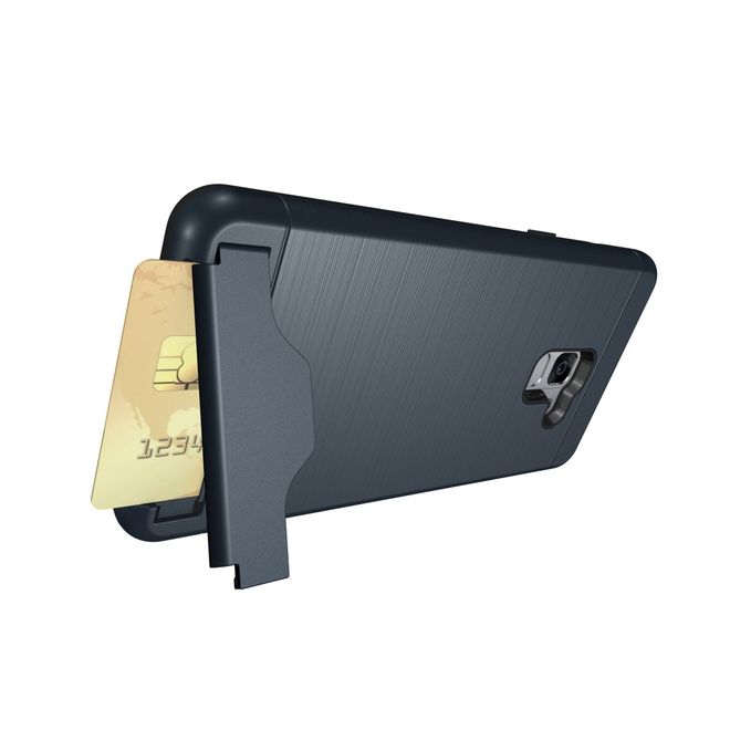 Samsung Galaxy A8+ (2018) Hülle - Plastik Case - mit Visitenkartenfach und Kickstand - dunkelblau