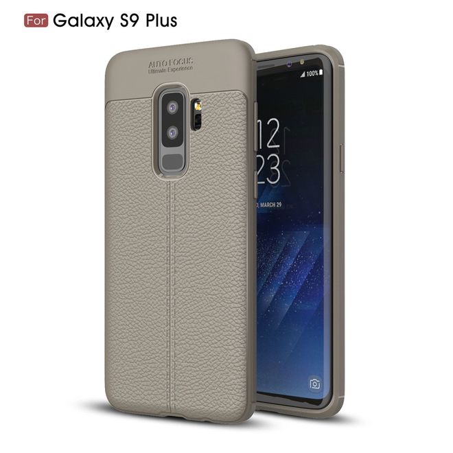 Samsung Galaxy S9 Plus Hülle - TPU Softcase - mit Litchitextur - grau