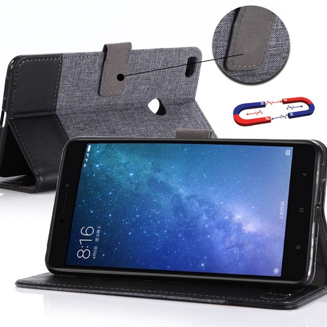 Muxma - Xiaomi Mi Max 2 Handy Hülle - zweifarbiges Bookcover - mit Standfunktion - schwarz