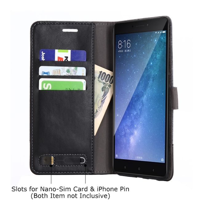 Muxma - Xiaomi Mi Max 2 Handy Hülle - zweifarbiges Bookcover - mit Standfunktion - schwarz