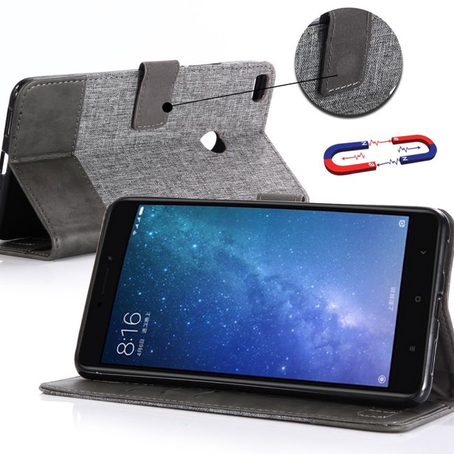 Muxma - Xiaomi Mi Max 2 Handy Hülle - zweifarbiges Bookcover - mit Standfunktion - grau