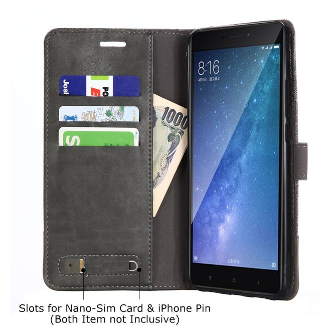 Muxma - Xiaomi Mi Max 2 Handy Hülle - zweifarbiges Bookcover - mit Standfunktion - grau