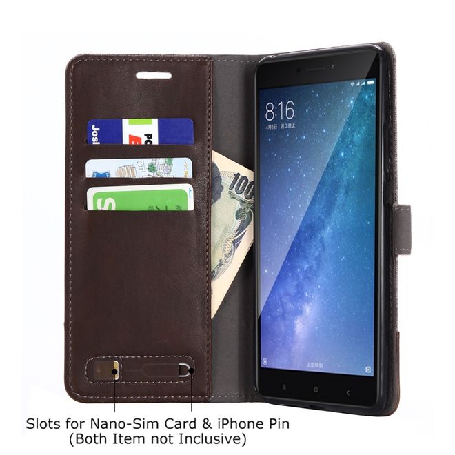 Muxma - Xiaomi Mi Max 2 Handy Hülle - zweifarbiges Bookcover - mit Standfunktion - braun