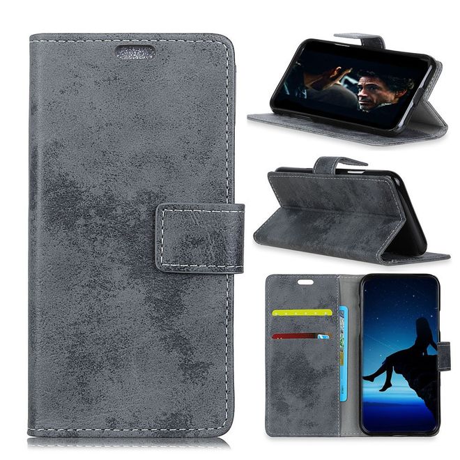 OnePlus 5T Handy Case - Hülle aus Leder - Vintage Style - grau