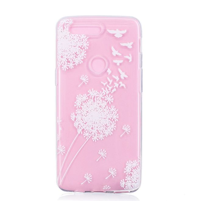 OnePlus 5T Handyhülle - TPU Softcase - weisser Löwenzahn und Vögel