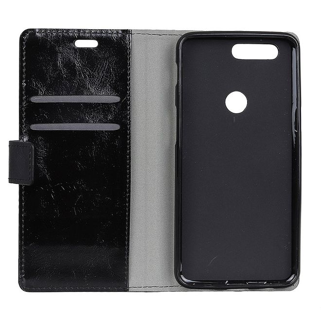 OnePlus 5T Handy Hülle - Crazy Horse Leder Bookcover - schwarz