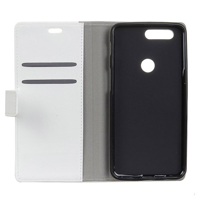 OnePlus 5T Handy Hülle - Crazy Horse Leder Bookcover - weiss