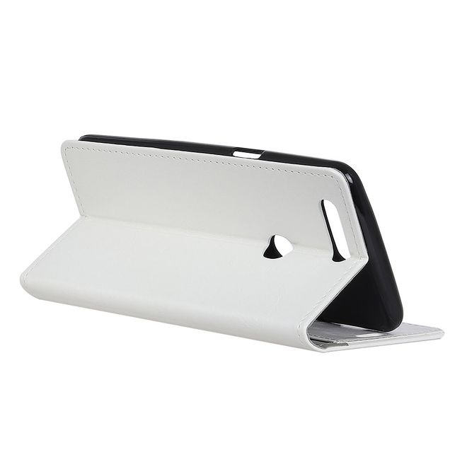 OnePlus 5T Handy Hülle - Crazy Horse Leder Bookcover - weiss