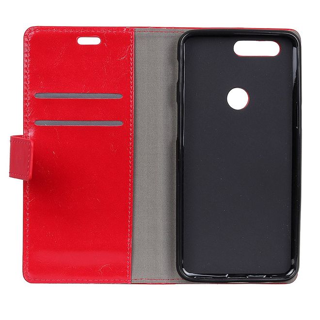 OnePlus 5T Handy Hülle - Crazy Horse Leder Bookcover - rot