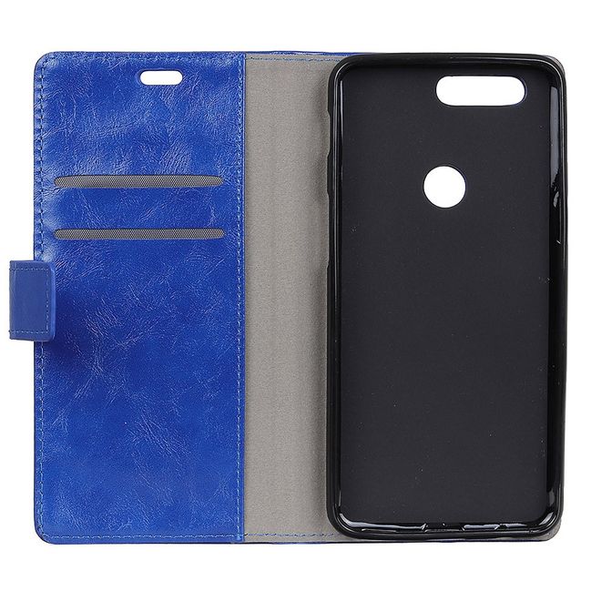 OnePlus 5T Handy Hülle - Crazy Horse Leder Bookcover - blau