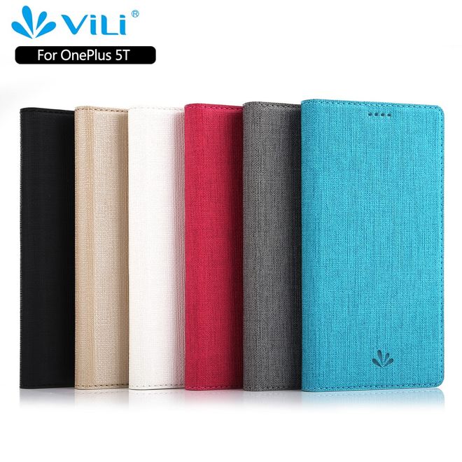 Vili Dmx - OnePlus 5T Hülle - Case aus Leder - mit Standfunktion - grau