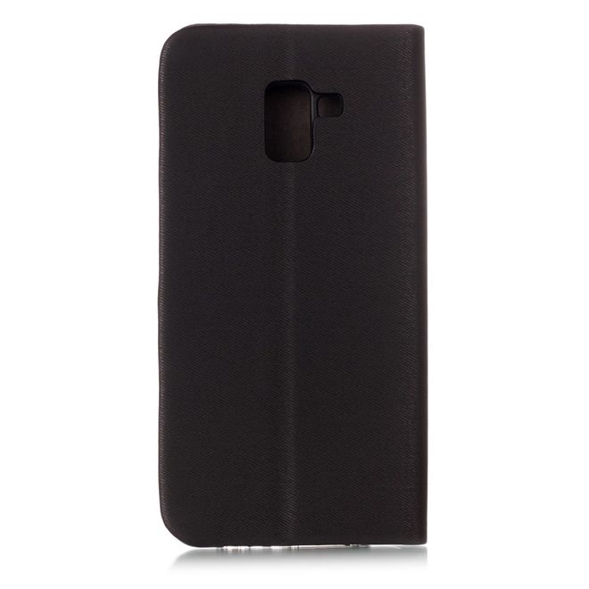 Samsung Galaxy A8+ (2018) Handy Hülle - Bookcover aus Leder - mit Kontrastfarben - schwarz