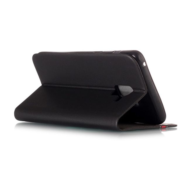 Samsung Galaxy A8+ (2018) Handy Hülle - Bookcover aus Leder - mit Kontrastfarben - schwarz