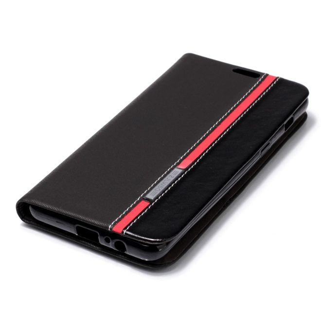 Samsung Galaxy A8+ (2018) Handy Hülle - Bookcover aus Leder - mit Kontrastfarben - schwarz