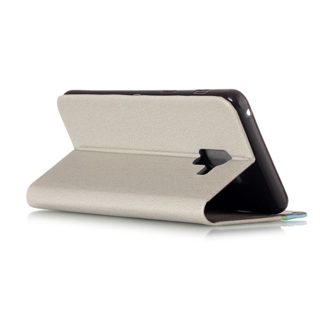 Samsung Galaxy A8+ (2018) Handy Hülle - Bookcover aus Leder - mit Kontrastfarben - beige