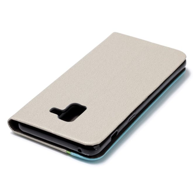 Samsung Galaxy A8+ (2018) Handy Hülle - Bookcover aus Leder - mit Kontrastfarben - beige